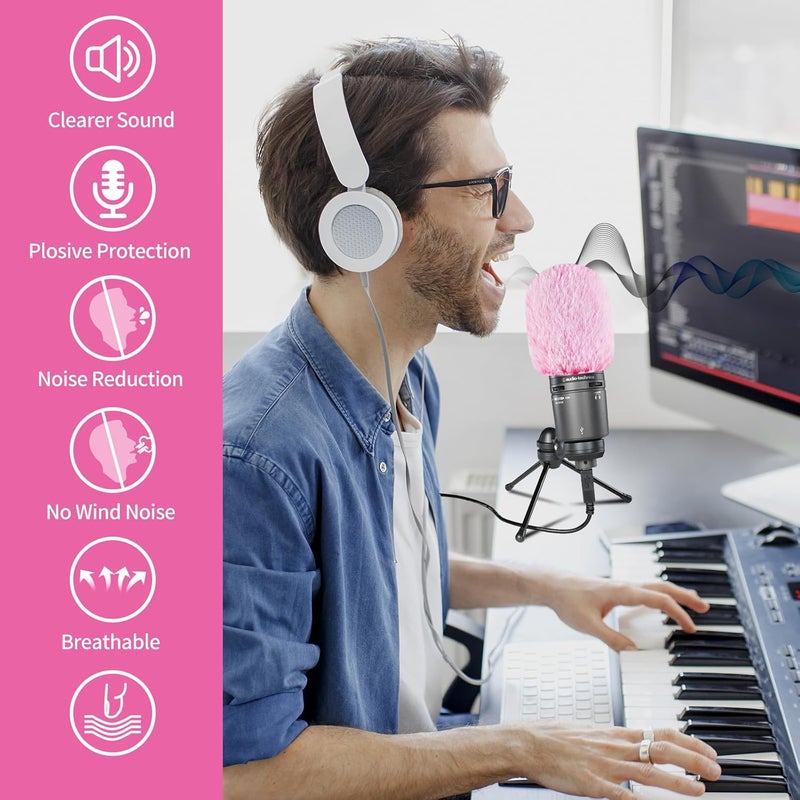JYUVICT Pop Filter for Audio-Technica AT2020 Microphone，Mic Covers Foam with Furry Windscreen Muff Windshield Acoustic Recording Filter and Noise for AT2020USB AT2035 AT2040 AT2050 ATR2500 ATR2500X AT4040 - Image 4